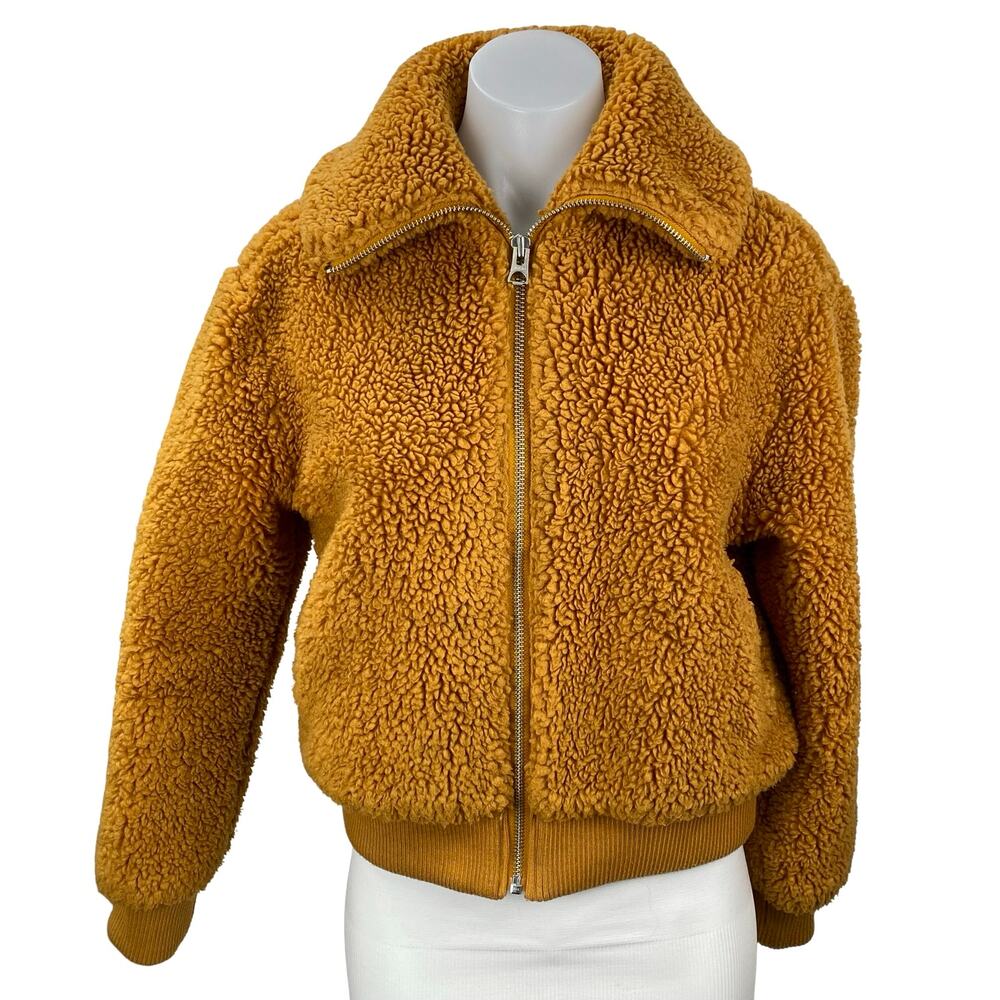 Aritzia Wilfred Free Teddy Brown High Neck Long Sleeve Bomber Coat Jacket Sz XXS